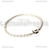 Bracciale similpelle argento con chiusura in ottone silver plated 18cm