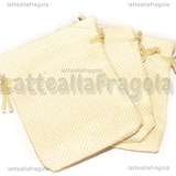 3 Sacchetti in Tela color Crema con coulisse 9x7cm