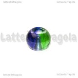 Perla in Lampwork bicolore blu verde foro largo 14x10mm