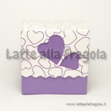 Scatola in cartoncino cuori bianco/lilla 50x50mm