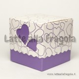 Scatola in cartoncino cuori bianco/lilla 50x50mm