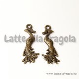 Ciondolo double-face fenice in metallo color bronzo 32x12mm