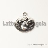 Ciondolo medaglietta angelo in metallo argento antico 21x18mm