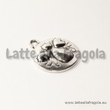 Ciondolo medaglietta angelo in metallo argento antico 21x18mm