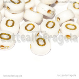 10 Perle a gettone lettera O in acrilico bianco con lettere oro 7x3.5mm