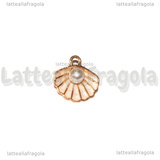 Ciondolo Conchiglia con perla in metallo dorato smaltato rosa 15.5x14.5mm