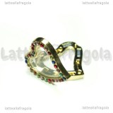 Ciondolo Apribile Cuore in metallo dorato strass multicolor 34x29mm