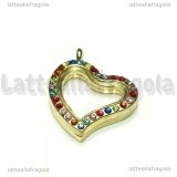 Ciondolo Apribile Cuore in metallo dorato strass multicolor 34x29mm