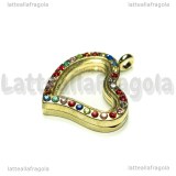 Ciondolo Apribile Cuore in metallo dorato strass multicolor 34x29mm