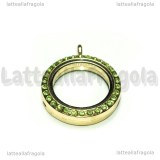 Ciondolo Apribile Tondo in metallo dorato strass verdi 29mm