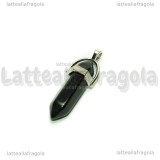 Ciondolo Biterminato Agata nera con portapendente in ottone argentato 38-45x13-10mm