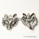 Ciondolo Testa di lupo in metallo argento antico 33x25.5mm
