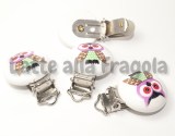 Clip Portaciuccio con legno Fantasia Gufo 44x29mm