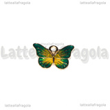 Ciondolo Farfalla in metallo dorato smaltato Tiffany Giallo 13.5x18mm
