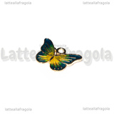 Ciondolo Farfalla in metallo dorato smaltato Azzurro Giallo 13.5x18mm
