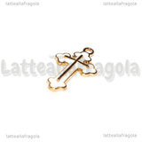 Ciondolo Croce in metallo dorato smaltato Bianco 25x14mm