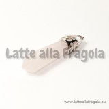 Goccia in Quarzo Rosa con portapendente filigranato in ottone argentato 35x8mm