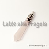 Goccia in Quarzo Rosa con portapendente filigranato in ottone argentato 58-65x10mm