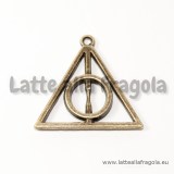 Ciondolo Doni della morte Harry Potter metallo color bronzo 32x30.5mm