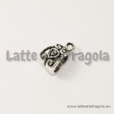 Portapendente in metallo argento antico decorazioni in rilievo 14x10mm