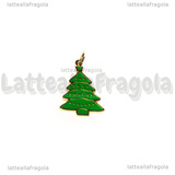 Ciondolo Albero di Natale in Acciaio Inox dorato smaltato 17.5x11.5mm