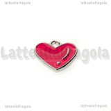 Charm Cuore in metallo argentato smaltato rosa 16x14mm