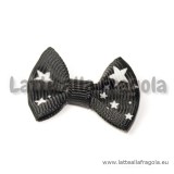 Fiocco Nero e stelle bianche in poliestere 35x24mm