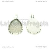 Base Goccia in metallo argento antico per cammei 25x18mm