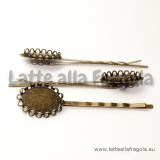 Forcina per capelli in metallo color bronzo con base merlettata cammeo 18x13mm