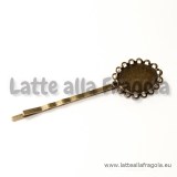 Forcina per capelli in metallo color bronzo con base merlettata cammeo 18x13mm