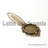 Segnalibro in metallo color bronzo 83x28mm con base tonda per cammeo 20mm