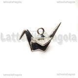 Ciondolo Origami Gru 3D in metallo argentato 27x20mm
