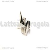 Ciondolo Origami Gru 3D in metallo argentato 27x20mm