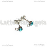 Coppia Perni in Acciaio Inox con asola e strass azzurro 4mm