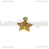 Ciondolo Stella in Acciaio Inox Dorato con pavè di strass light topaz 15.5x13mm