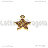 Ciondolo Stella in Acciaio Inox Dorato con pavè di strass lilla 15.5x13mm