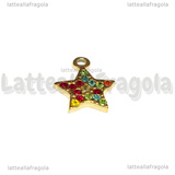 Ciondolo Stella in Acciaio Inox Dorato con pavè di strass multicolor 15.5x13mm