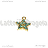 Ciondolo Stella in Acciaio Inox Dorato con pavè di strass celeste 15.5x13mm