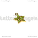 Ciondolo Stella in Acciaio Inox Dorato con pavè di strass verde 15.5x13mm