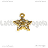 Ciondolo Stella in Acciaio Inox Dorato con pavè di strass cristal 15.5x13mm