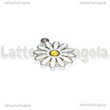 Ciondolo Fiore in Acciaio Inox smaltato Bianco 18x15.5mm