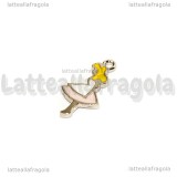 Ciondolo Alice in Wonderland in metallo smaltato argentato 19x9mm