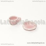 Set tazzina con piattino bordi a fiore in ceramica rosa