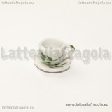 Set Tazzina e Piattino in ceramica fantasia foglie verdi  bordi fiore 10mm