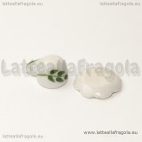 Set tazzina con piattino in ceramica bianca decorazione foglie verdi 10mm