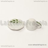 Set tazzina con piattino in ceramica bianca decorazione foglie verdi 10mm