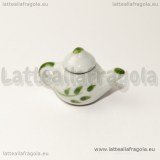 Miniatura Teiera in Ceramica smaltata fantasia foglie verdi