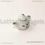 Miniatura Teiera in ceramica smaltata bianca decorazione foglie verdi
