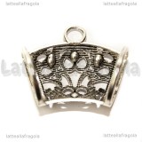 Portaciondolo per sciarpe in metallo argento antico filigrana fiori 43x37mm