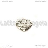 Ciondolo Cuore I love you in metallo argento antico 14x12mm